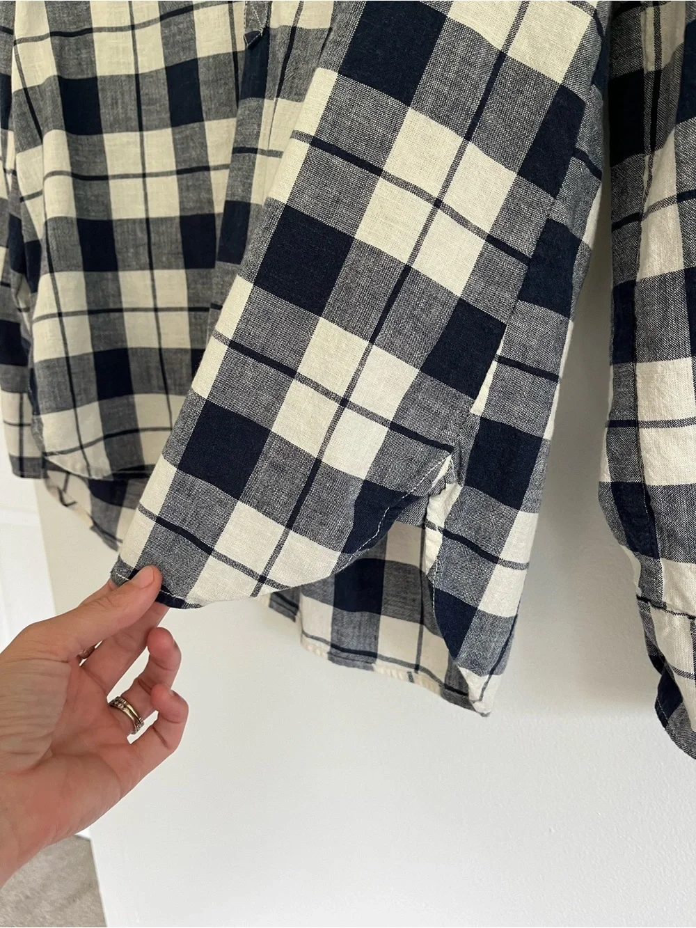 J. Crew Navy White Plaid Cotton Half Button Popover Long Sleeve Top Coastal XS